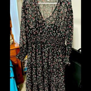 Time and Tru size 16/18, black/red floral, sheer with slip included, long length